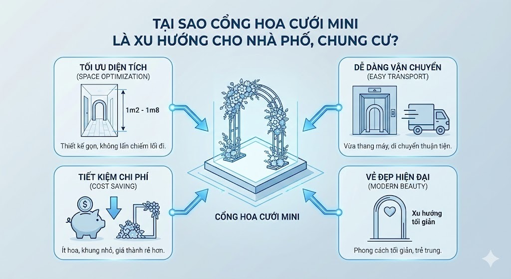 Tại sao cổng hoa cưới mini là xu hướng cho nhà phố, chung cư?
